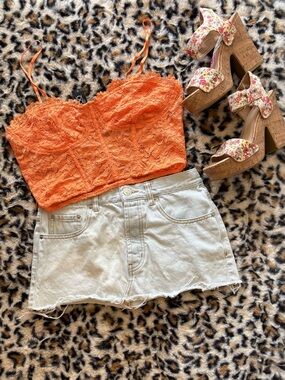 ITOO Lace Crop Cami Tank Top - Orange